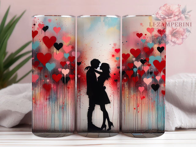 Romantic Abstract Heart Tumbler, Silhouette Love Pattern, Abstract Heart Design, 20Oz Sublimation Wrap, Artistic Love Art, Modern Heart Texture, Tumbler Sublimation Sublimation Li Zamperini 