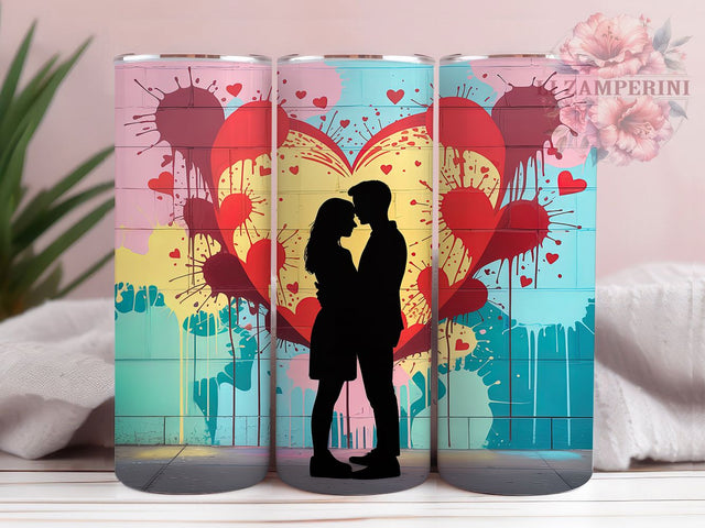 Romantic Abstract Heart Tumbler, Silhouette Love Pattern, Abstract Heart Design, 20Oz Sublimation Wrap, Artistic Love Art, Modern Heart Texture, Tumbler Sublimation Sublimation Li Zamperini 
