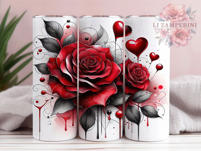 Romantic Alcohol Ink Rose Tumbler, Valentine Gift Pattern, Romantic Floral Heart Design, 20Oz Sublimation Wrap, Artistic Ink Art, Elegant Rose Texture, Tumbler Sublimation Sublimation Li Zamperini 