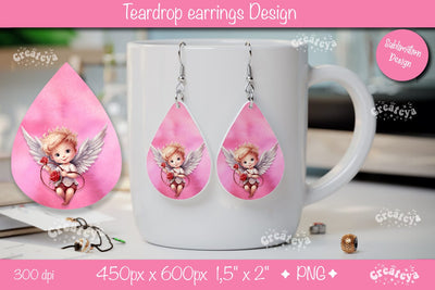 Romantic Angel Earrings – Teardrop Watercolor Sublimation Design Sublimation Createya Design 