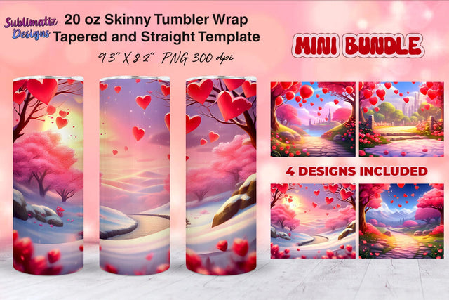 Romantic Background Tumbler Wrap Bundle | Valentine's Background 20oz Skinny Tumbler Wrap Sublimation Sublimatiz Designs 