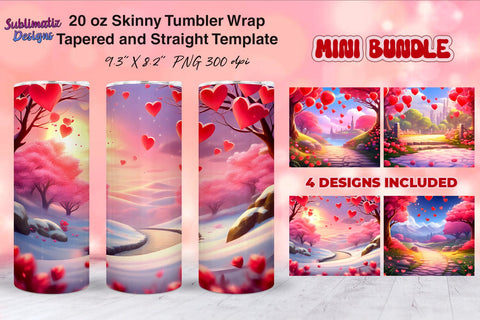 Romantic Background Tumbler Wrap Bundle | Valentine's Background 20oz Skinny Tumbler Wrap Sublimation Sublimatiz Designs 