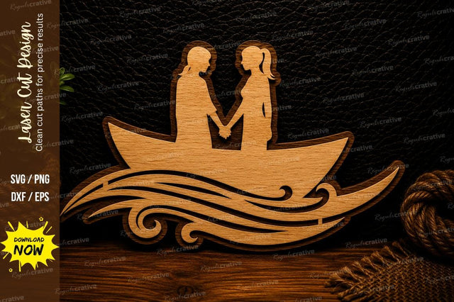 Romantic Boat Couple Laser Cut Svg Design SVG Regulrcrative 