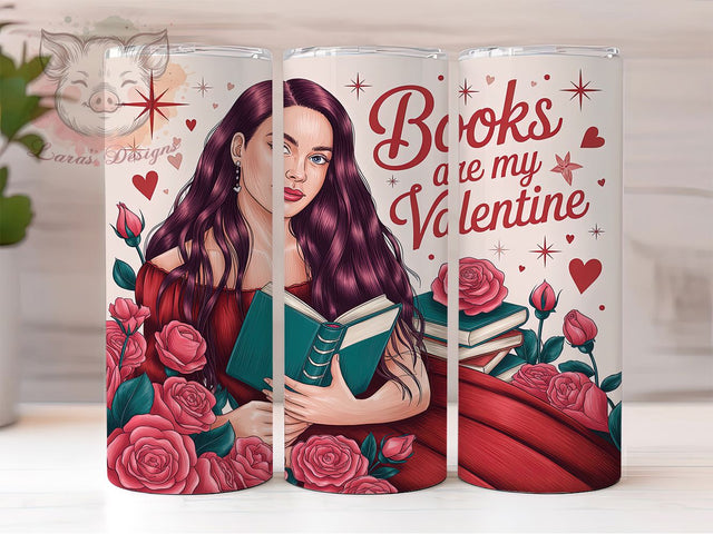 Romantic Book Lover Valentine Rose Tumbler, Valentine Rose Wrap, Red Rose Girl Design, 20Oz Skinny Tumbler, Romantic Sublimation Wrap, Literary Valentine Drinkware, Cute Bookish Tumbler Sublimation Lara' s Designs 