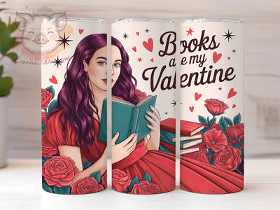 Romantic Book Lover Valentine Rose Tumbler, Valentine Rose Wrap, Red Rose Girl Design, 20Oz Skinny Tumbler, Romantic Sublimation Wrap, Literary Valentine Drinkware, Cute Bookish Tumbler Sublimation Lara' s Designs 