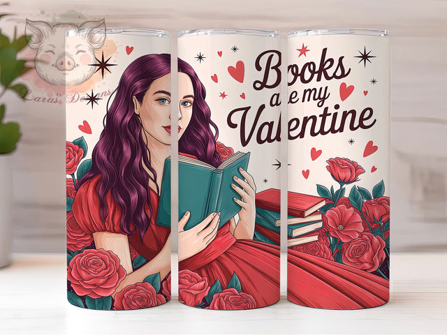Romantic Book Lover Valentine Rose Tumbler, Valentine Rose Wrap, Red Rose Girl Design, 20Oz Skinny Tumbler, Romantic Sublimation Wrap, Literary Valentine Drinkware, Cute Bookish Tumbler Sublimation Lara' s Designs 