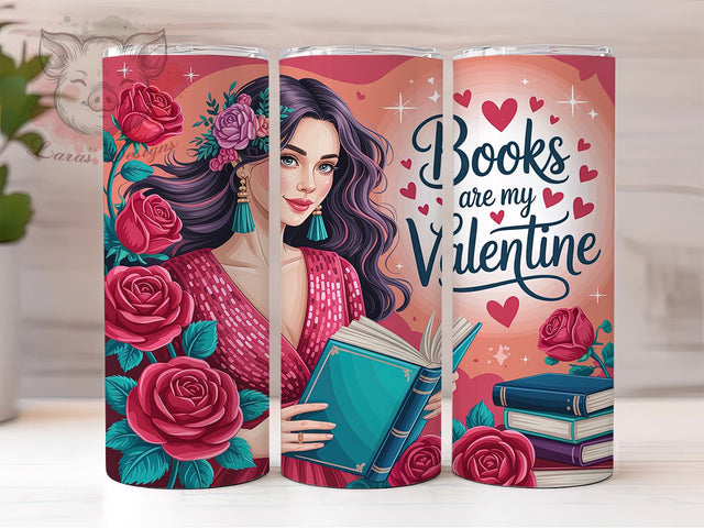 Romantic Book Lover Valentine Rose Tumbler, Valentine Rose Wrap, Red Rose Girl Design, 20Oz Skinny Tumbler, Romantic Sublimation Wrap, Literary Valentine Drinkware, Cute Bookish Tumbler Sublimation Lara' s Designs 