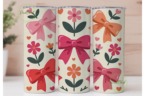 Romantic Bows & Hearts 20oz Tumbler Wrap Sublimation PixelChick 