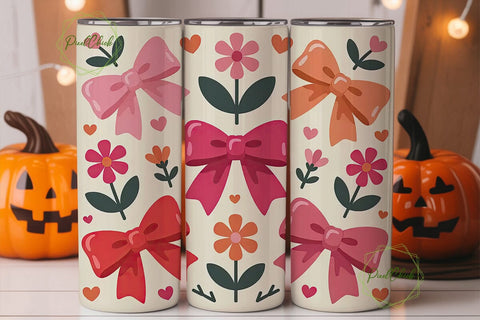 Romantic Bows & Hearts 20oz Tumbler Wrap Sublimation PixelChick 