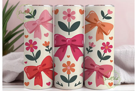 Romantic Bows & Hearts 20oz Tumbler Wrap Sublimation PixelChick 