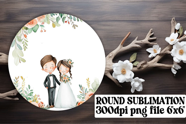 Romantic Bride and Groom Circle Keychain Set Sublimation afrosvg 