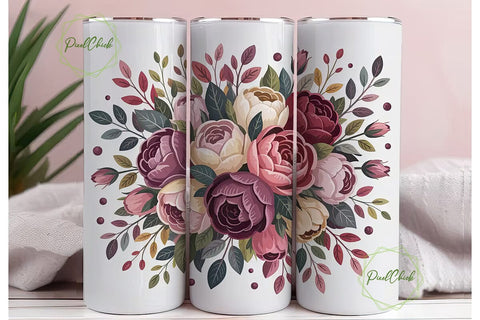 Romantic Burgundy Floral 20oz Tumbler Sublimation PixelChick 