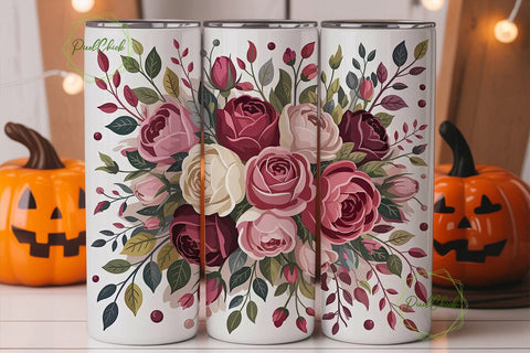 Romantic Burgundy Floral 20oz Tumbler Sublimation PixelChick 