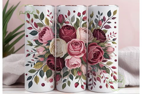 Romantic Burgundy Floral 20oz Tumbler Sublimation PixelChick 