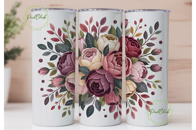 Romantic Burgundy Floral 20oz Tumbler Sublimation PixelChick 
