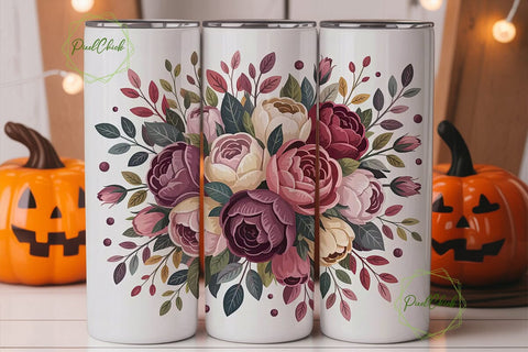 Romantic Burgundy Floral 20oz Tumbler Sublimation PixelChick 