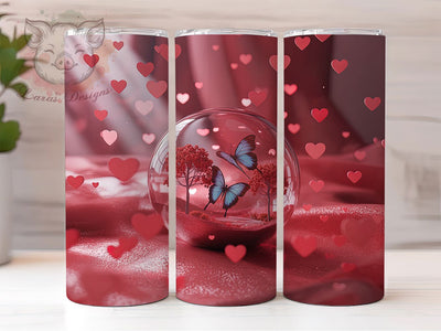 Romantic Butterfly Hearts Tumbler, Romantic Butterfly Wrap, Love Day Heart Cup, 20oz Sublimation Wrap, Stylish Valentine Design Tumbler, Artistic Butterfly Heart Cup, Whimsical Love Theme Wrap Sublimation Lara' s Designs 