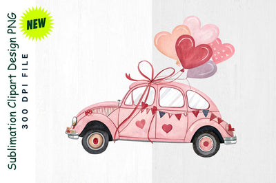 Romantic Car with Hearts and Ribbons Sublimation Clipart Sublimation Regulrcrative 
