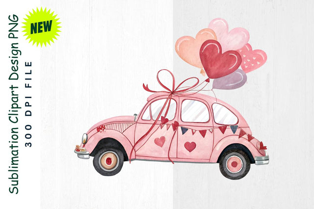 Romantic Car with Hearts and Ribbons Sublimation Clipart Sublimation Regulrcrative 