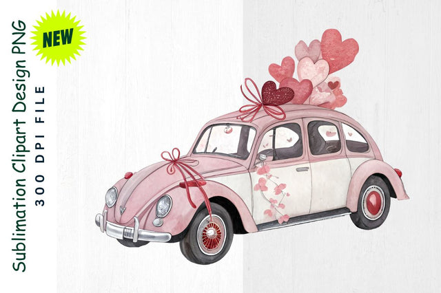 Romantic Car with Hearts and Ribbons Sublimation Clipart Sublimation Regulrcrative 