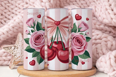 Romantic Cherry Rose 20oz Tumbler Wrap Sublimation DesignSVG 