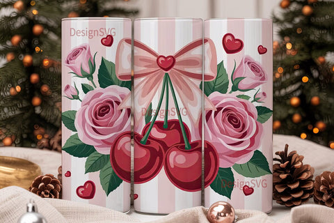 Romantic Cherry Rose 20oz Tumbler Wrap Sublimation DesignSVG 
