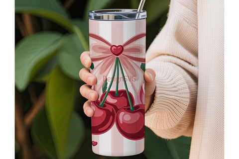 Romantic Cherry Rose 20oz Tumbler Wrap Sublimation DesignSVG 