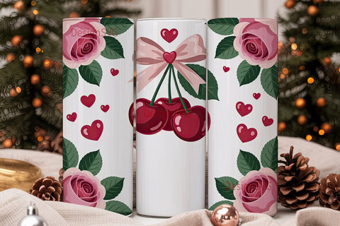 Romantic Cherry Rose 20oz Tumbler Wrap Sublimation DesignSVG 