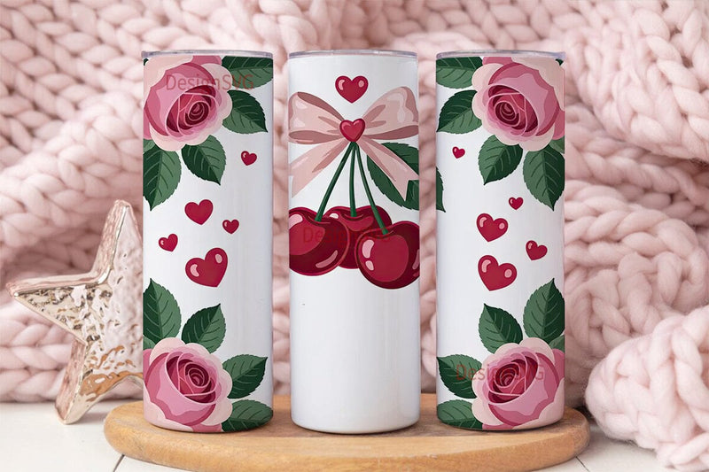 Romantic Cherry Rose 20oz Tumbler Wrap Sublimation DesignSVG 