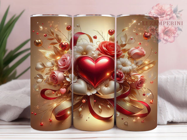Romantic Classic Valentine Heart Tumbler, Romantic Love Pattern, Classic Valentine Design, 20Oz Sublimation Wrap, Sweet Love Art, Elegant Heart Texture, Tumbler Sublimation Sublimation Li Zamperini 