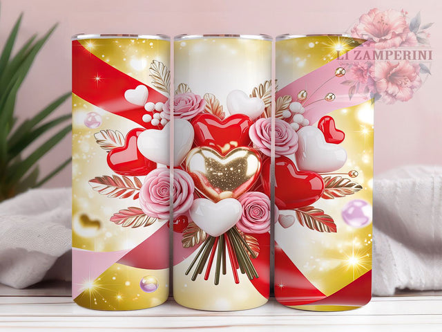 Romantic Classic Valentine Heart Tumbler, Romantic Love Pattern, Classic Valentine Design, 20Oz Sublimation Wrap, Sweet Love Art, Elegant Heart Texture, Tumbler Sublimation Sublimation Li Zamperini 