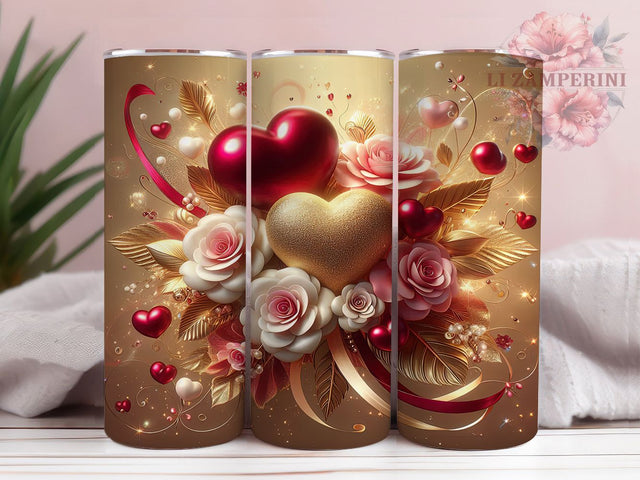 Romantic Classic Valentine Heart Tumbler, Romantic Love Pattern, Classic Valentine Design, 20Oz Sublimation Wrap, Sweet Love Art, Elegant Heart Texture, Tumbler Sublimation Sublimation Li Zamperini 