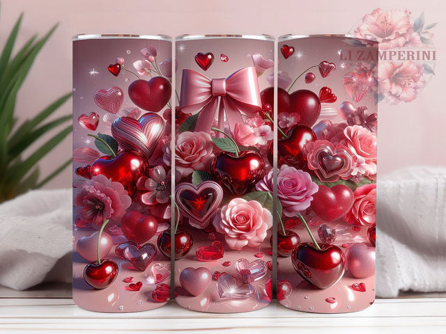 Romantic Classic Valentine Hearts Tumbler, Romantic Love Pattern, Classic Heart Design, 20Oz Sublimation Wrap, Sweet Valentine Art, Elegant Heart Texture, Tumbler Sublimation Sublimation Li Zamperini 