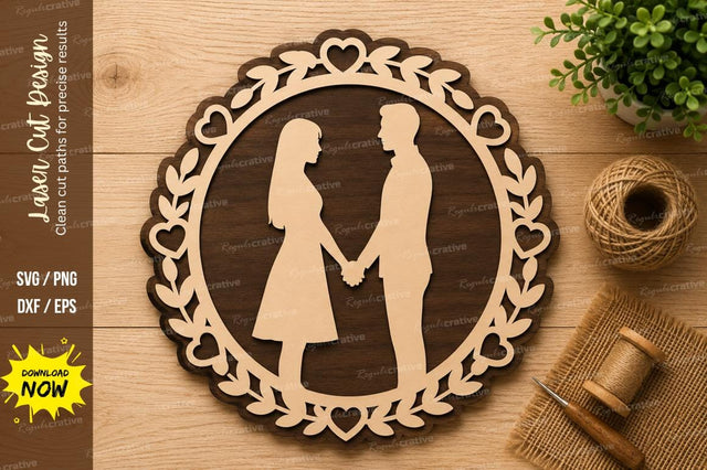 Romantic Couple Circle Laser Cut SVG Design SVG Regulrcrative 