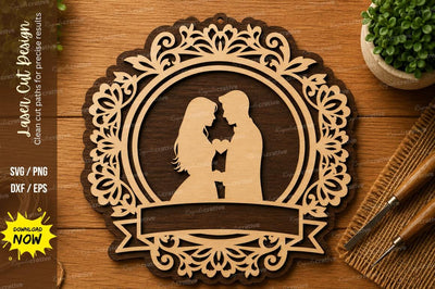Romantic Couple Frame SVG | Wedding Laser Cut File | Glowforge CNC DXF PNG EPS SVG Regulrcrative 
