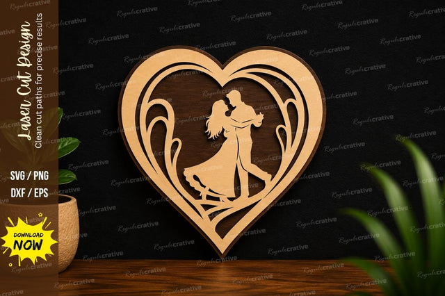 Romantic Couple Heart Frame Laser Cut SVG File SVG Regulrcrative 