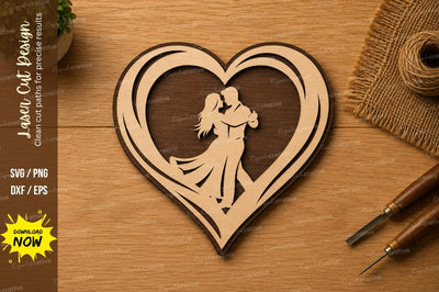 Romantic Couple Heart Frame Laser Cut SVG File SVG Regulrcrative 