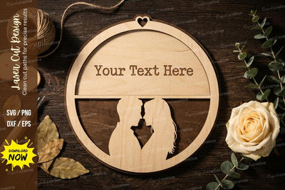 Romantic Couple Silhouette Name Sign – Laser Cut Wooden Circle Frame SVG SVG Regulrcrative 