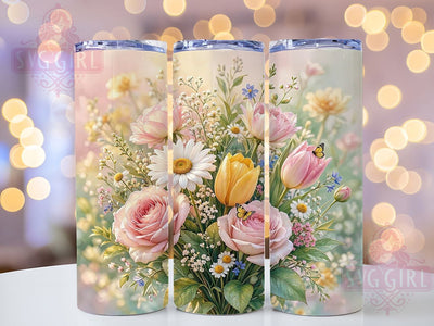 Romantic Daisy Rose Glow 20oz Tumbler, Daisy Motif, Rose Accent, Romantic Theme, Glow Art Design, Elegant Flair, Sublimation Wrap, 20oz Tumbler Sublimation SvggirlplusArt 