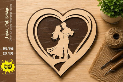 Romantic Dancing Couple Heart Laser Cut SVG Design SVG Regulrcrative 