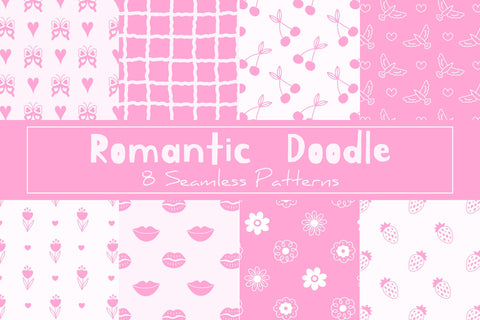 Romantic Doodle Seamless Patterns & Papers Digital Pattern Rin Green 