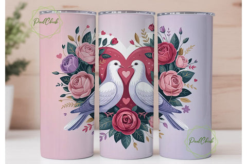 Romantic Doves 20oz Tumbler Wrap Sublimation PixelChick 
