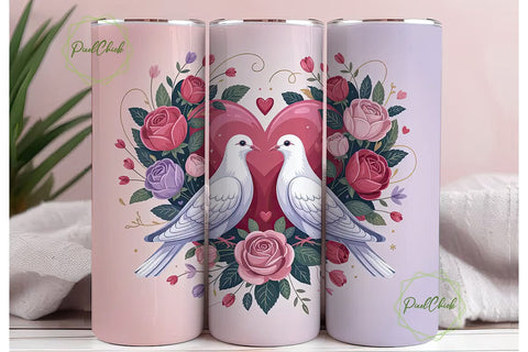Romantic Doves 20oz Tumbler Wrap Sublimation PixelChick 
