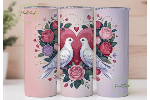 Romantic Doves 20oz Tumbler Wrap Sublimation PixelChick 
