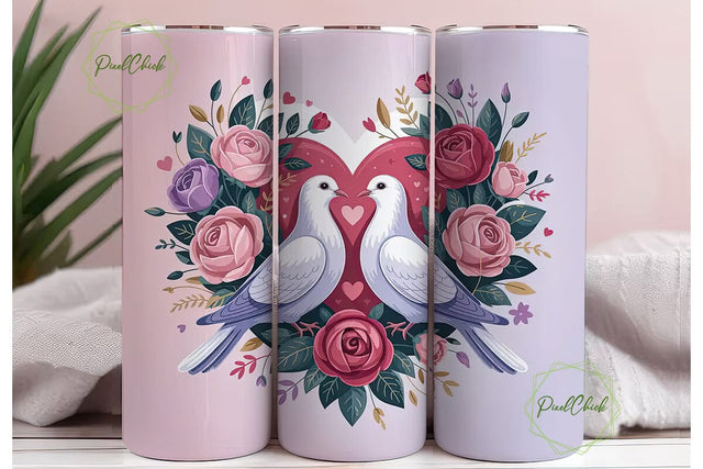 Romantic Doves 20oz Tumbler Wrap Sublimation PixelChick 