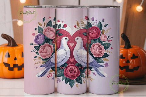Romantic Doves 20oz Tumbler Wrap Sublimation PixelChick 