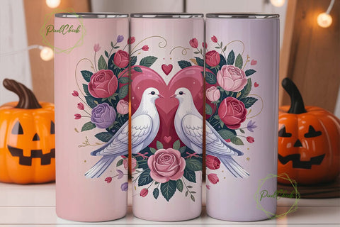 Romantic Doves 20oz Tumbler Wrap Sublimation PixelChick 