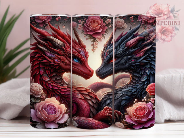 Romantic Fantasy Love Dragon Tumbler, Romantic Fantasy Dragon Wrap, 20oz Tumbler Sublimation, Enchanted Love Dragon Design, Fantasy Romance Dragon Art, Mythical Romantic Creature, Elegant Dragon Wrap Sublimation Li Zamperini 