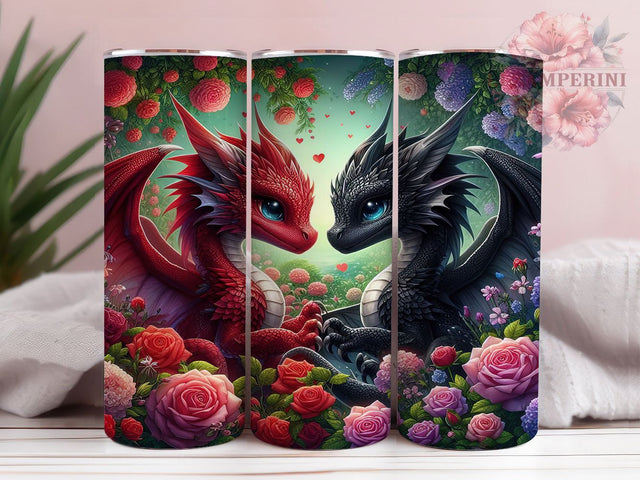 Romantic Fantasy Love Dragon Tumbler, Romantic Fantasy Dragon Wrap, 20oz Tumbler Sublimation, Enchanted Love Dragon Design, Fantasy Romance Dragon Art, Mythical Romantic Creature, Elegant Dragon Wrap Sublimation Li Zamperini 