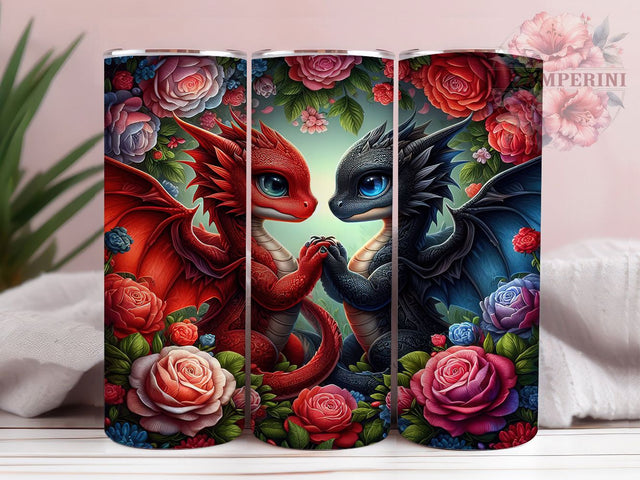 Romantic Fantasy Love Dragon Tumbler, Romantic Fantasy Dragon Wrap, 20oz Tumbler Sublimation, Enchanted Love Dragon Design, Fantasy Romance Dragon Art, Mythical Romantic Creature, Elegant Dragon Wrap Sublimation Li Zamperini 